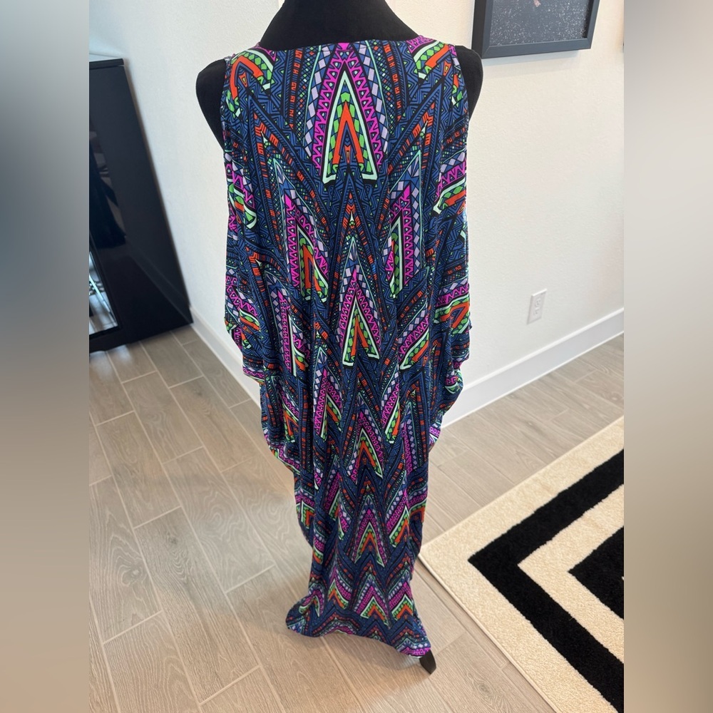 MARA HOFFMAN 100% Silk Kaftan Cover Up Dress Colorful Cold Shoulder Medium VGUC - Picture 4 of 6